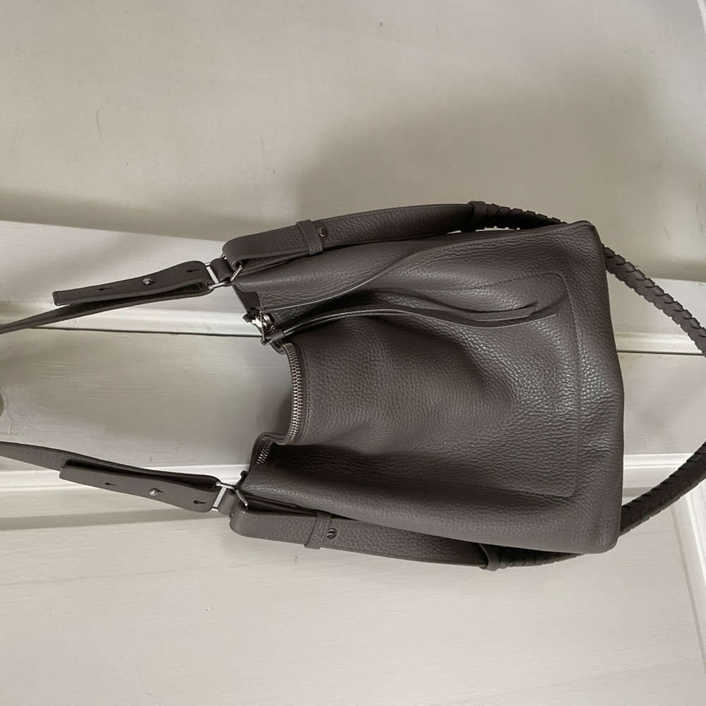 All Saints Kita Pebble Leather Handbag Shoulder Crossbody Bag Storm Gray